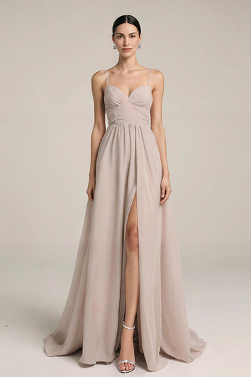 Fog Satin A Line Long Evening Dress with Slit
